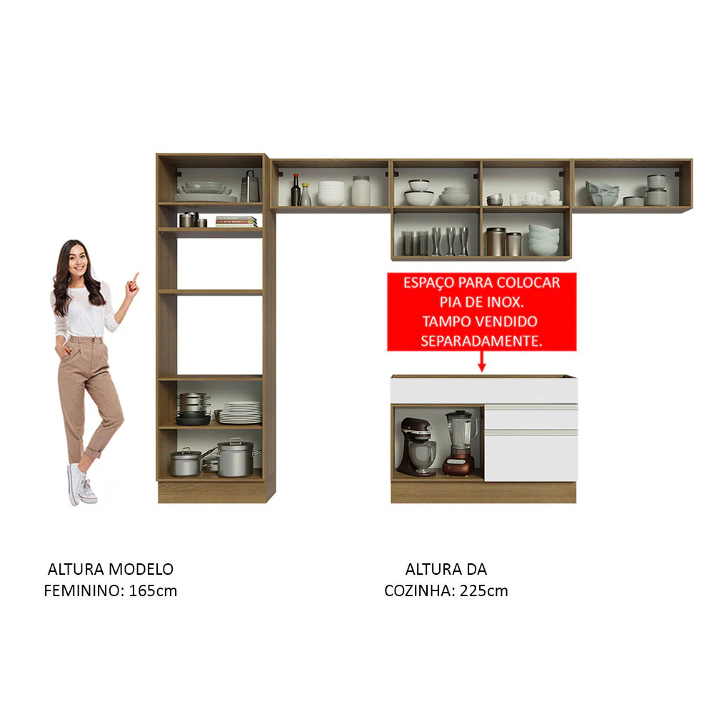Armário de Cozinha Completa 350cm Rustic/Branco Glamy Madesa 01 - Image 5