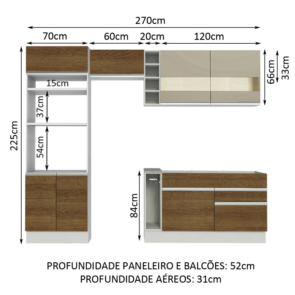 Armário de Cozinha Completa 270cm Branco/Rustic/Crema Jade Madesa 08 - Image 3