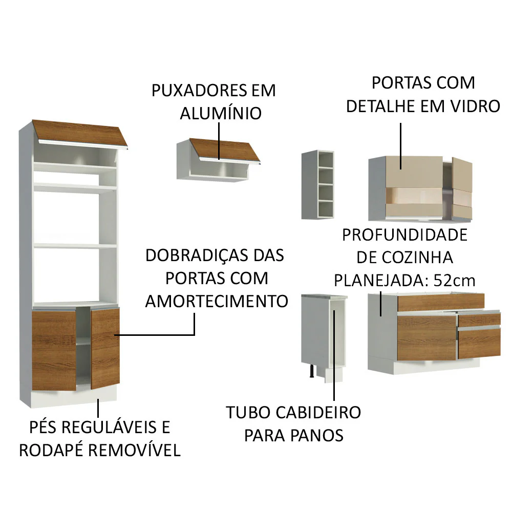Armário de Cozinha Completa 270cm Branco/Rustic/Crema Jade Madesa 08 - Image 4