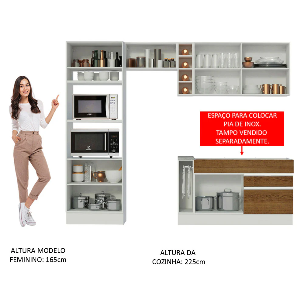 Armário de Cozinha Completa 270cm Branco/Rustic/Crema Jade Madesa 08 - Image 5