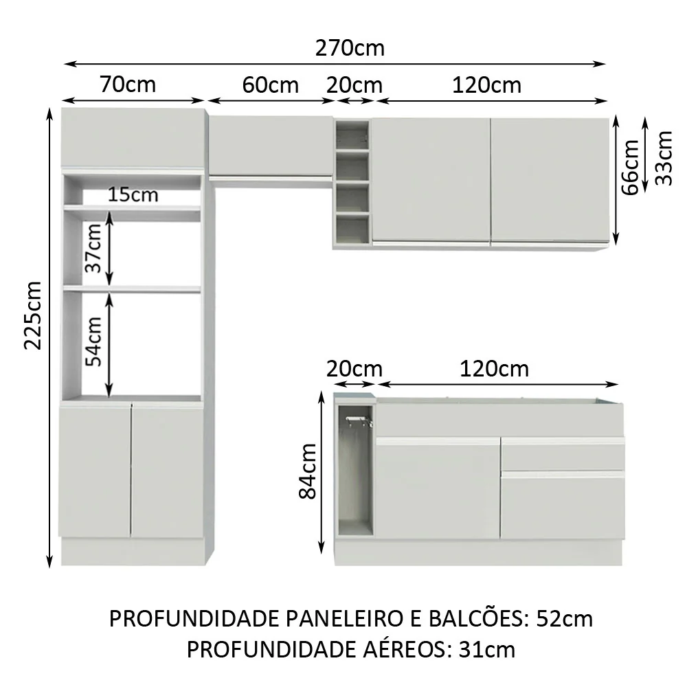 Armário de Cozinha Completa 270cm Branco Jade Madesa 09 - Image 3