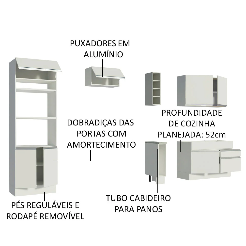 Armário de Cozinha Completa 270cm Branco Jade Madesa 09 - Image 4