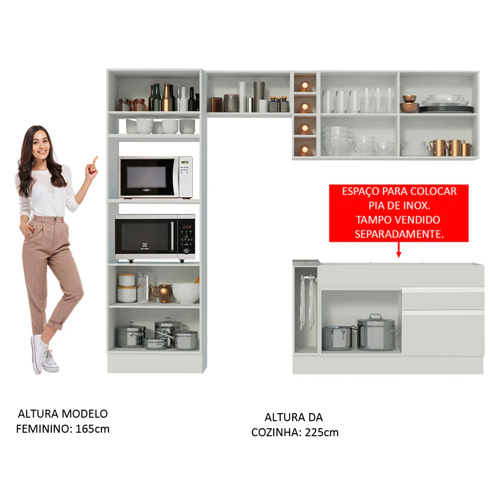 Armário de Cozinha Completa 270cm Branco Jade Madesa 09 - Image 5