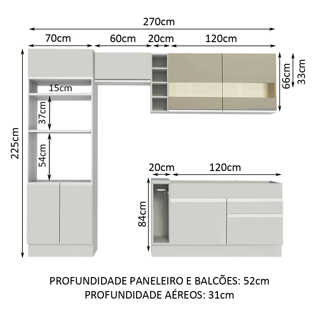 Armário de Cozinha Completa 270cm Branco/Branco/Crema Jade Madesa 08 - Image 3