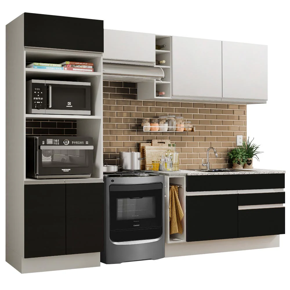 Armário de Cozinha Completa 270cm Branco/Preto/Branco Jade Madesa 09 - Image 2