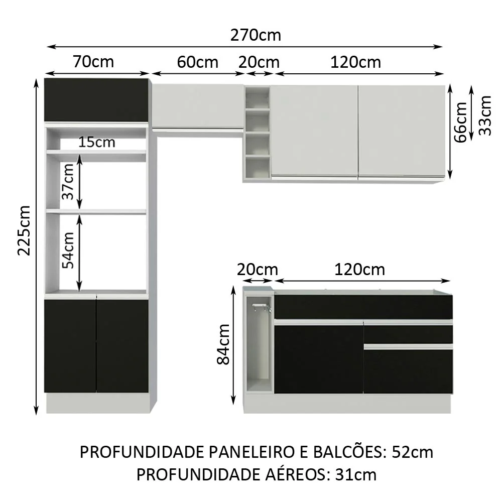 Armário de Cozinha Completa 270cm Branco/Preto/Branco Jade Madesa 09 - Image 3