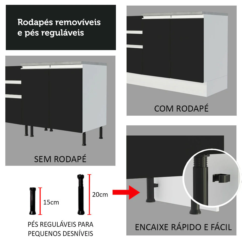 Armário de Cozinha Completa 270cm Branco/Preto/Branco Jade Madesa 09 - Image 9
