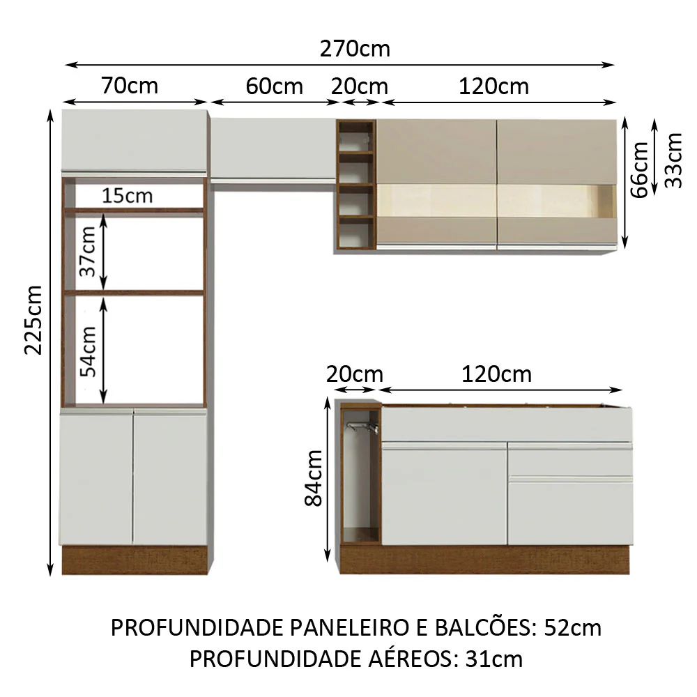 Armário de Cozinha Completa 270cm Rustic/Branco/Crema Jade Madesa 08 - Image 3