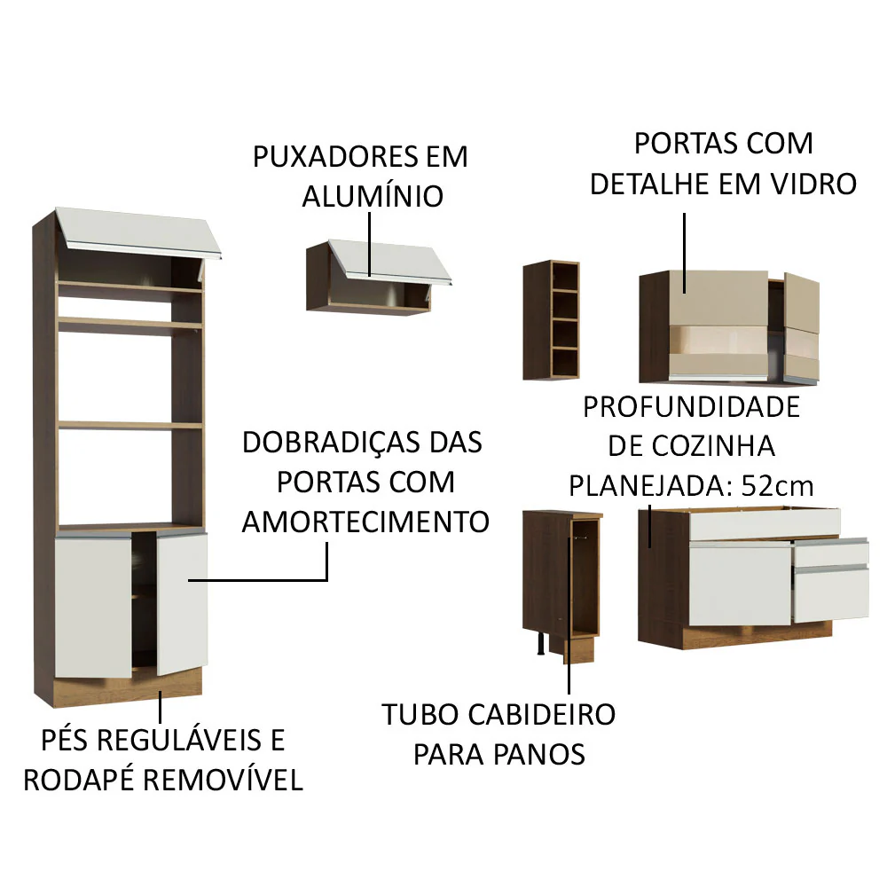 Armário de Cozinha Completa 270cm Rustic/Branco/Crema Jade Madesa 08 - Image 4