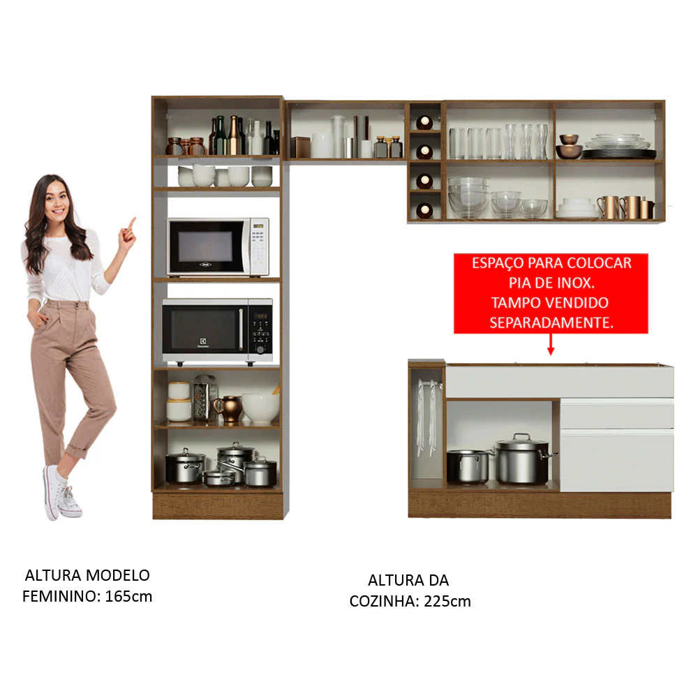Armário de Cozinha Completa 270cm Rustic/Branco/Crema Jade Madesa 08 - Image 5