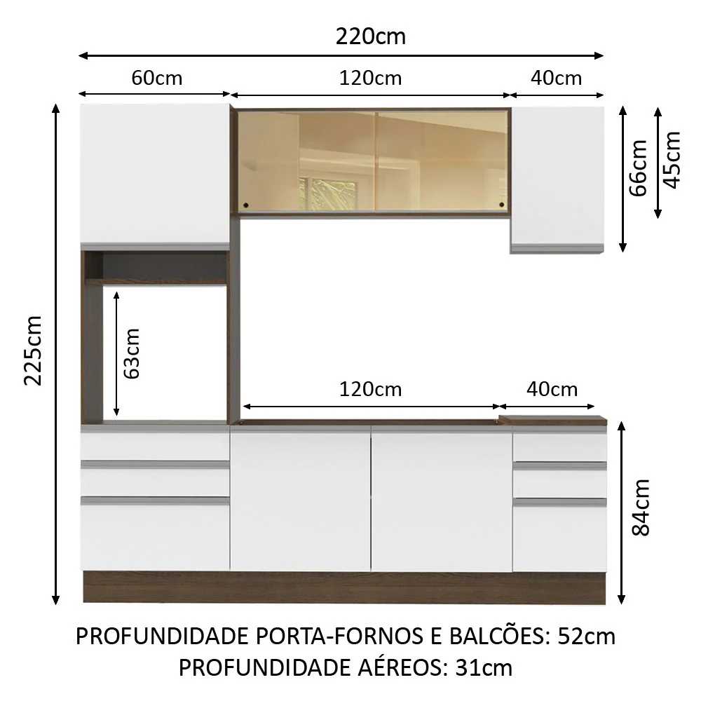 Armário de Cozinha Completa 220cm Rustic/Branco Glamy Madesa 01 - Image 3