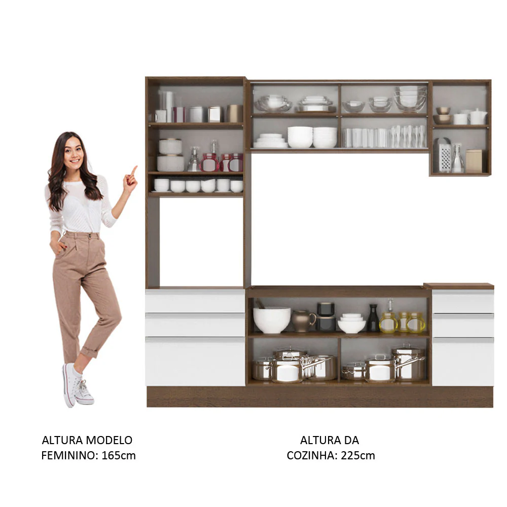 Armário de Cozinha Completa 220cm Rustic/Branco Glamy Madesa 01 - Image 5