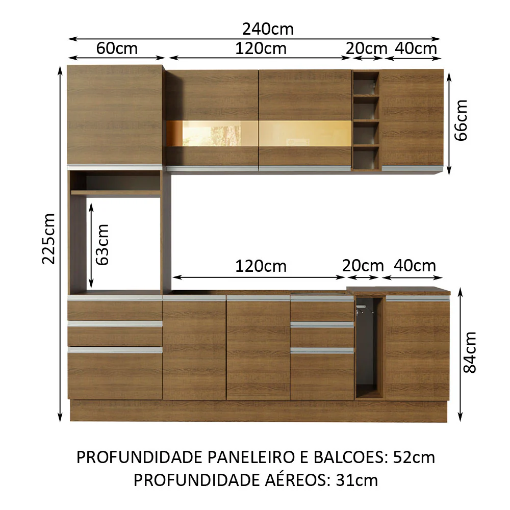 Armário de Cozinha Completa 240cm Rustic Lazio Madesa 02 - Image 3