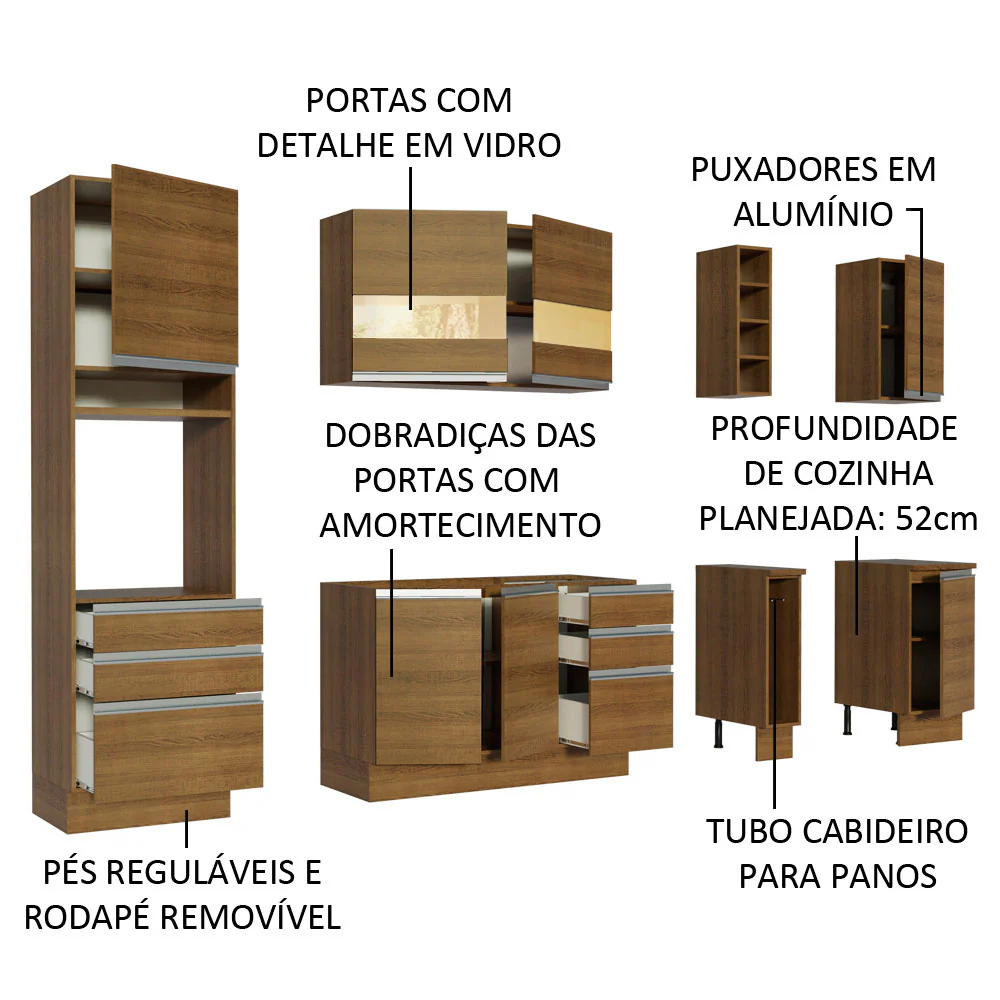 Armário de Cozinha Completa 240cm Rustic Lazio Madesa 02 - Image 4