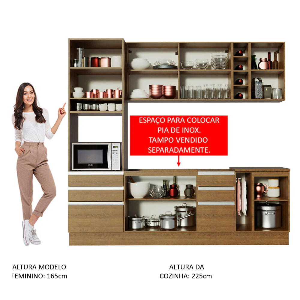 Armário de Cozinha Completa 240cm Rustic Lazio Madesa 02 - Image 5