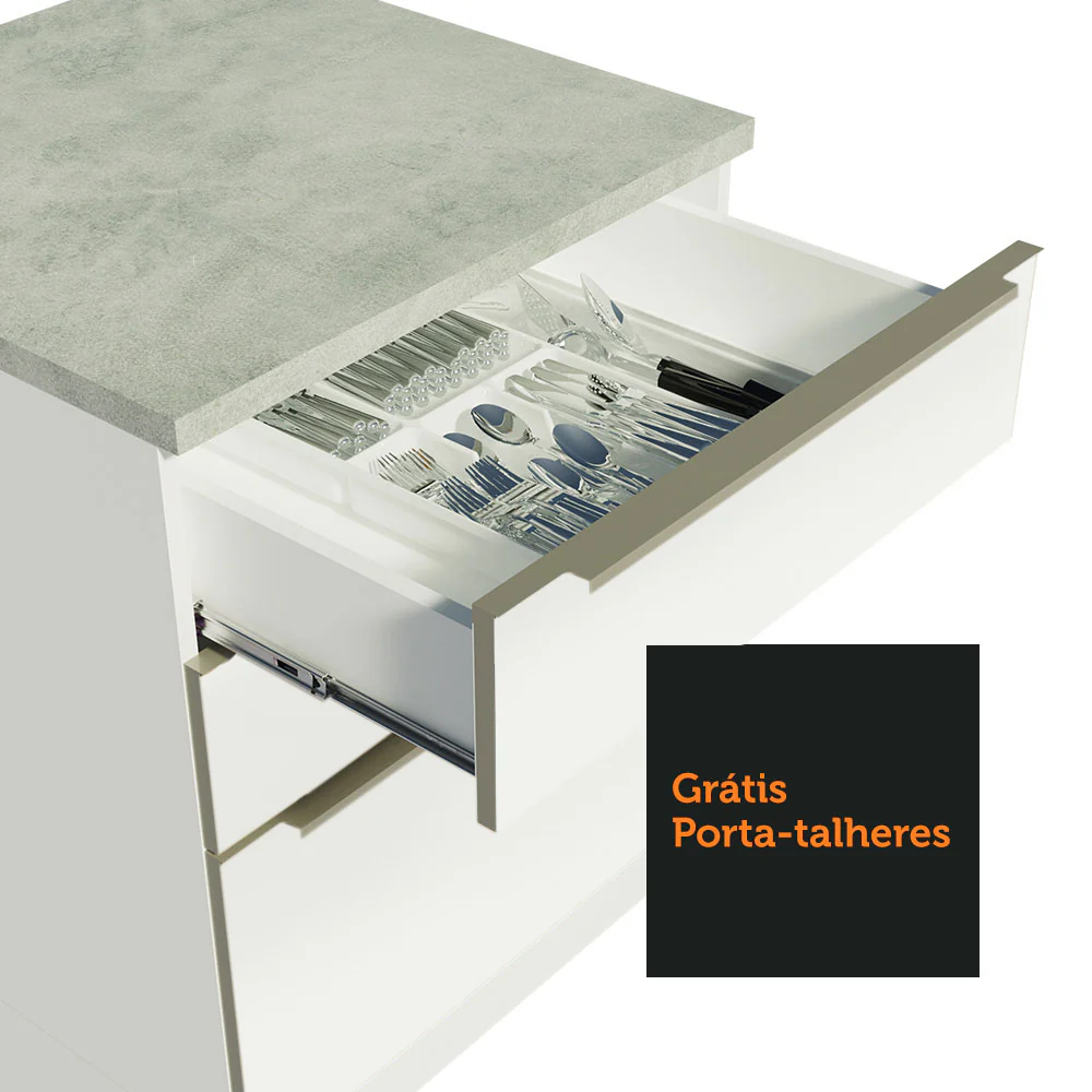 Armário de Cozinha Completa 240 x 60 cm Branco Branco Veludo Lux Madesa 02 - Image 7