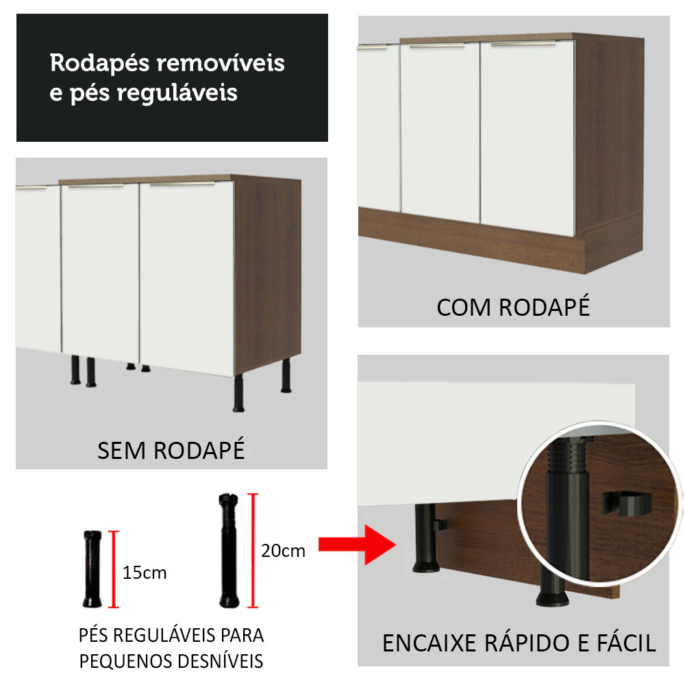 Armário de Cozinha Completa 240 x 60 cm Rustic Branco Veludo Lux Madesa 02 - Image 10