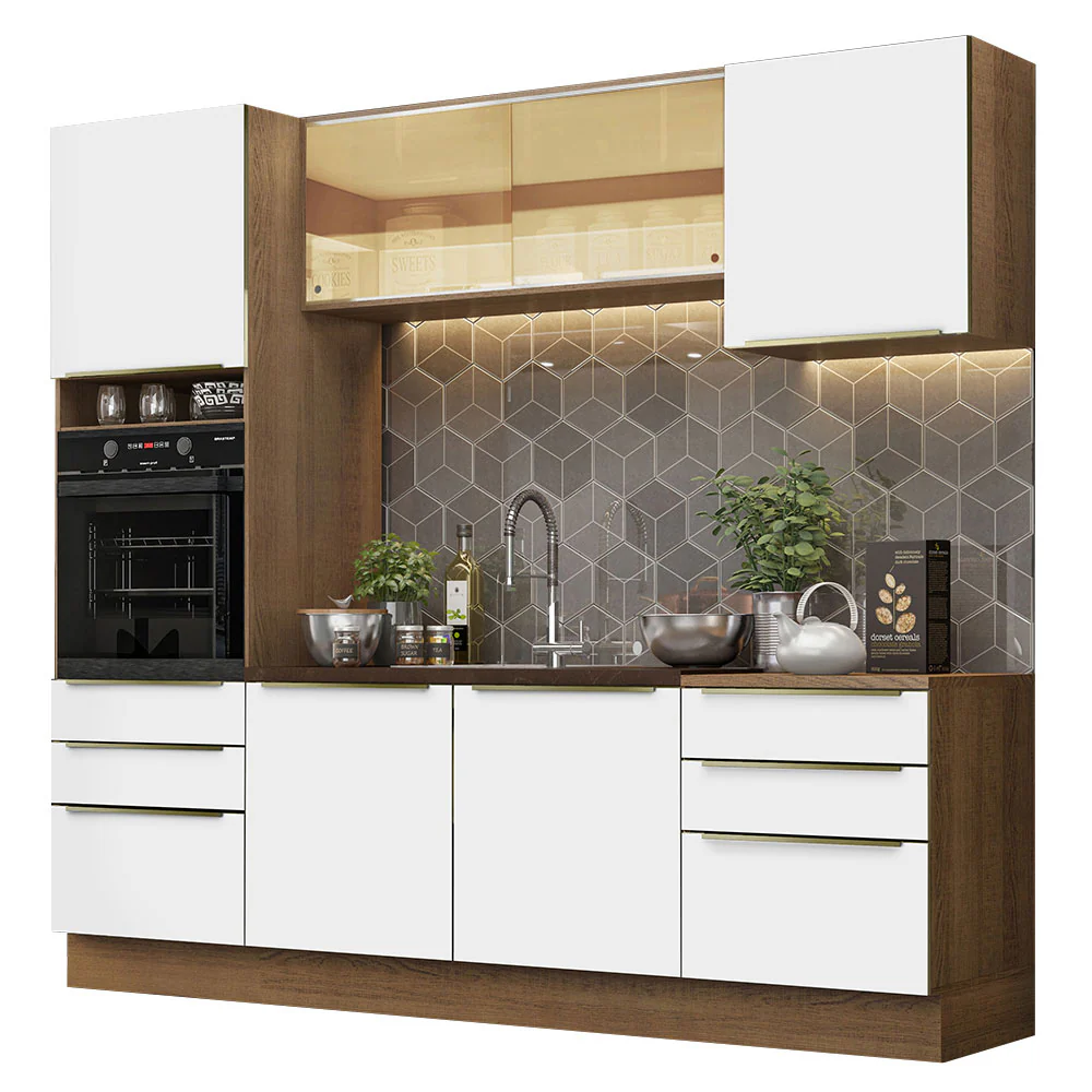 Armário de Cozinha Completa 240 x 60 cm Rustic Branco Veludo Lux Madesa 02 - Image 2