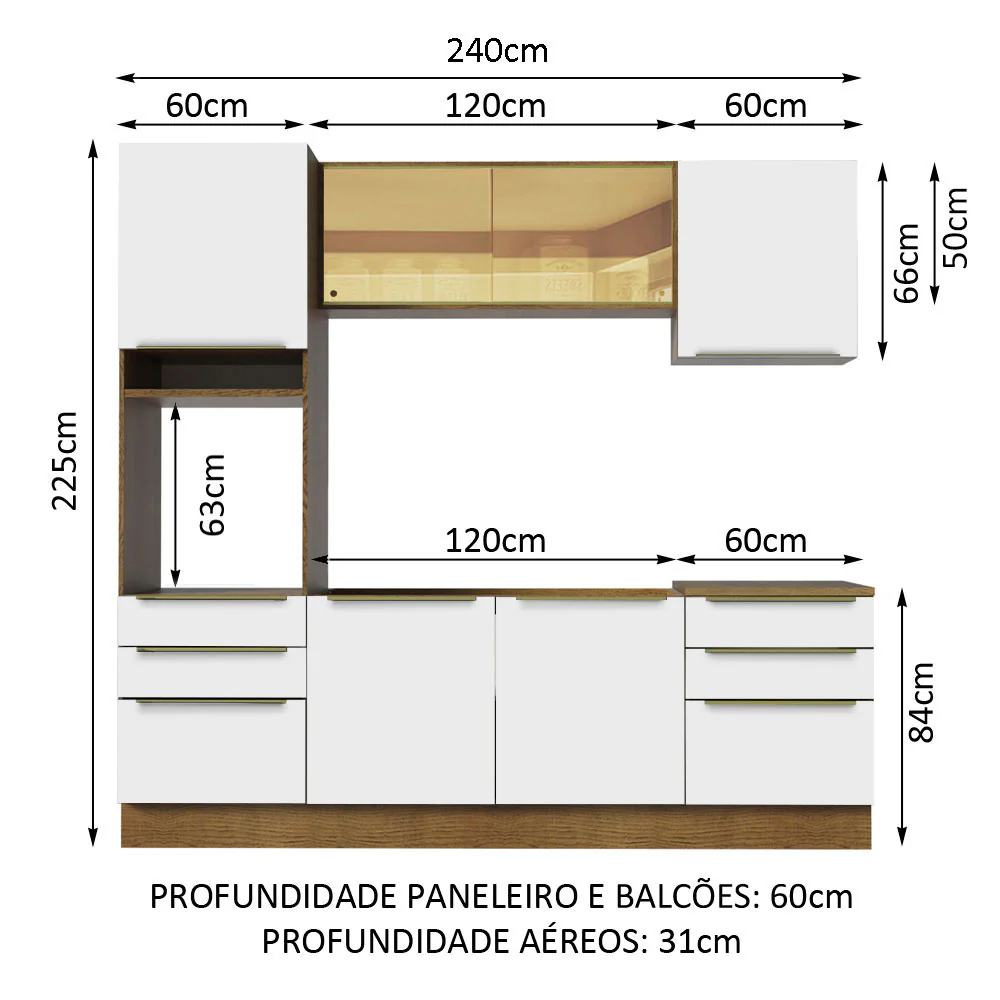 Armário de Cozinha Completa 240 x 60 cm Rustic Branco Veludo Lux Madesa 02 - Image 3