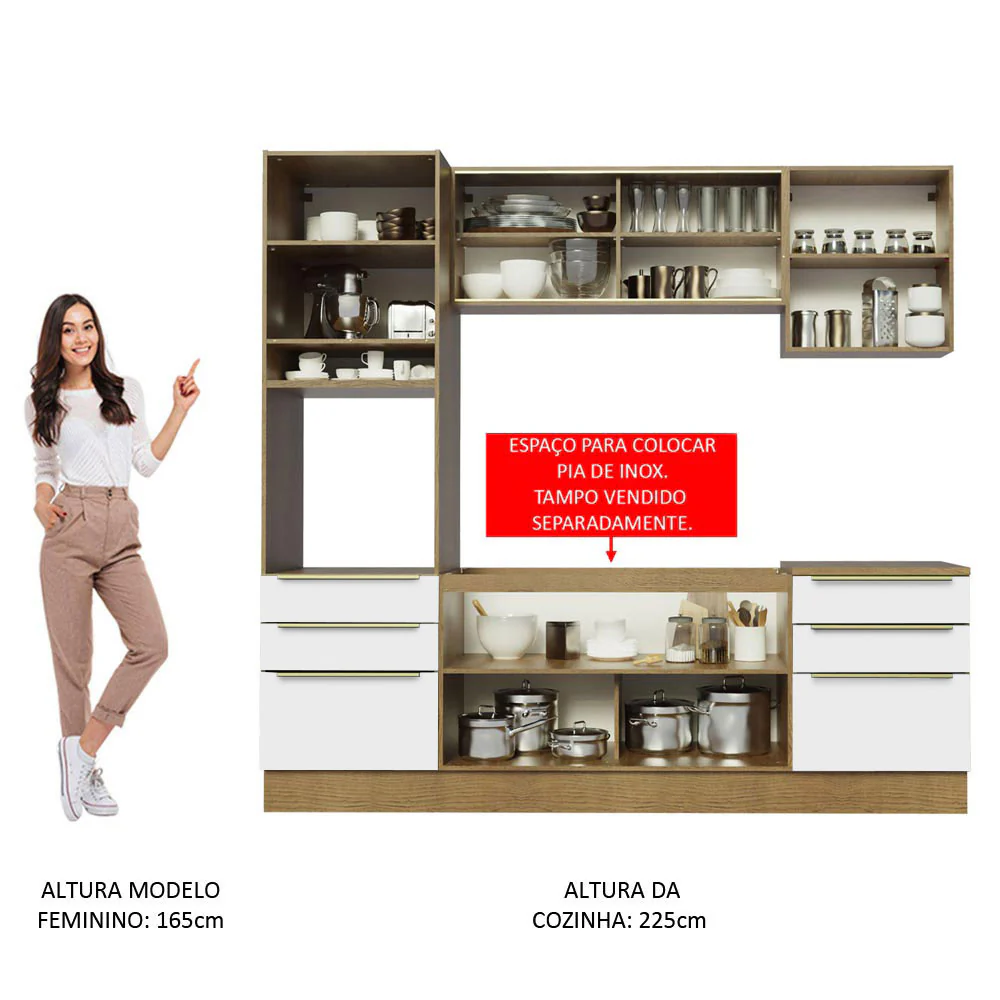 Armário de Cozinha Completa 240 x 60 cm Rustic Branco Veludo Lux Madesa 02 - Image 5