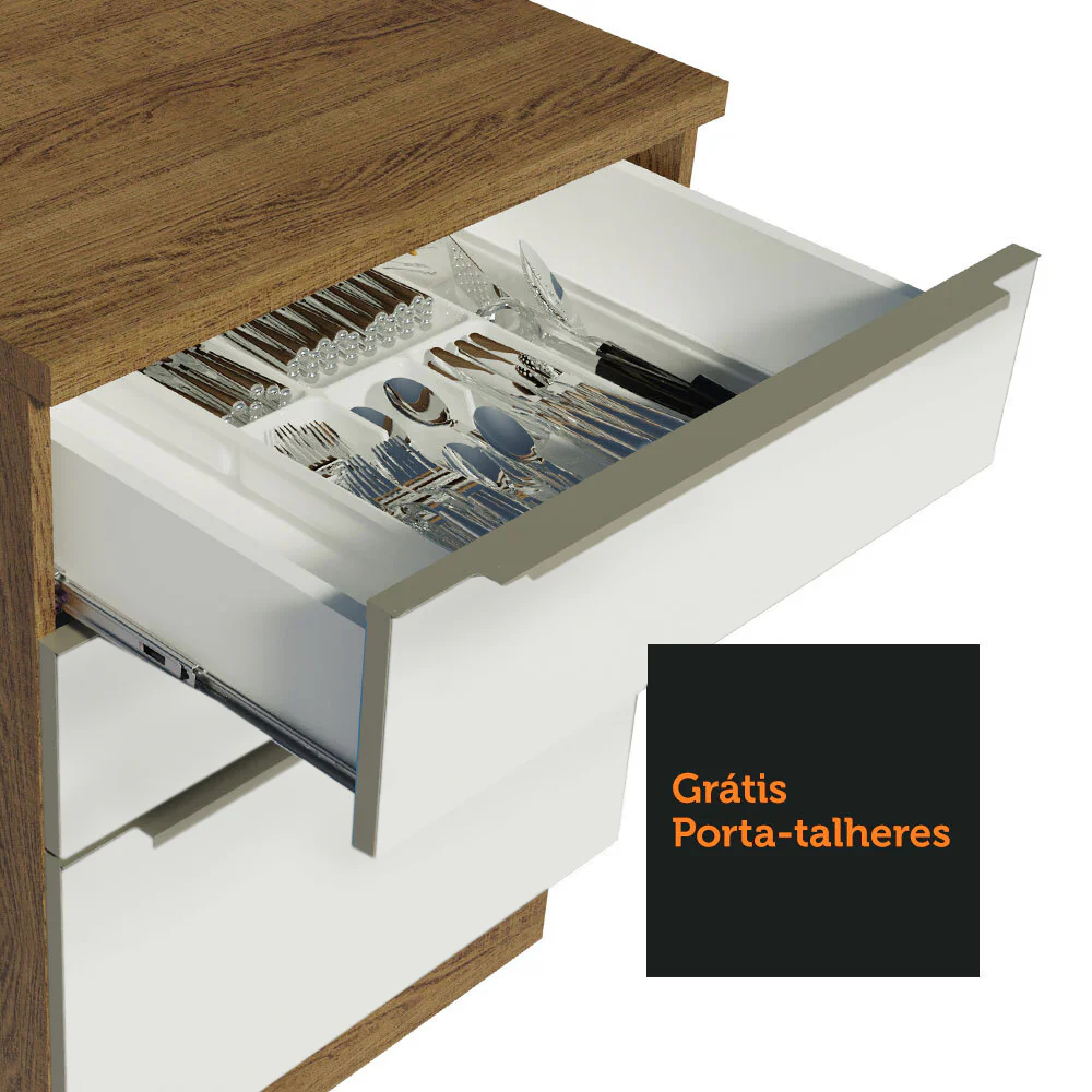 Armário de Cozinha Completa 240 x 60 cm Rustic Branco Veludo Lux Madesa 02 - Image 7
