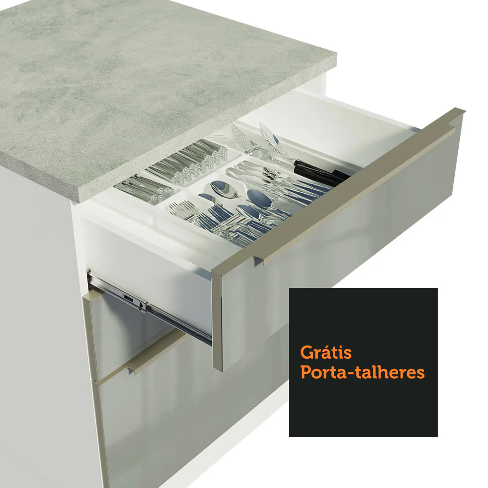 Armário de Cozinha Completa 240 x 60 cm Branco/Cinza Lux Madesa 02 - Image 7