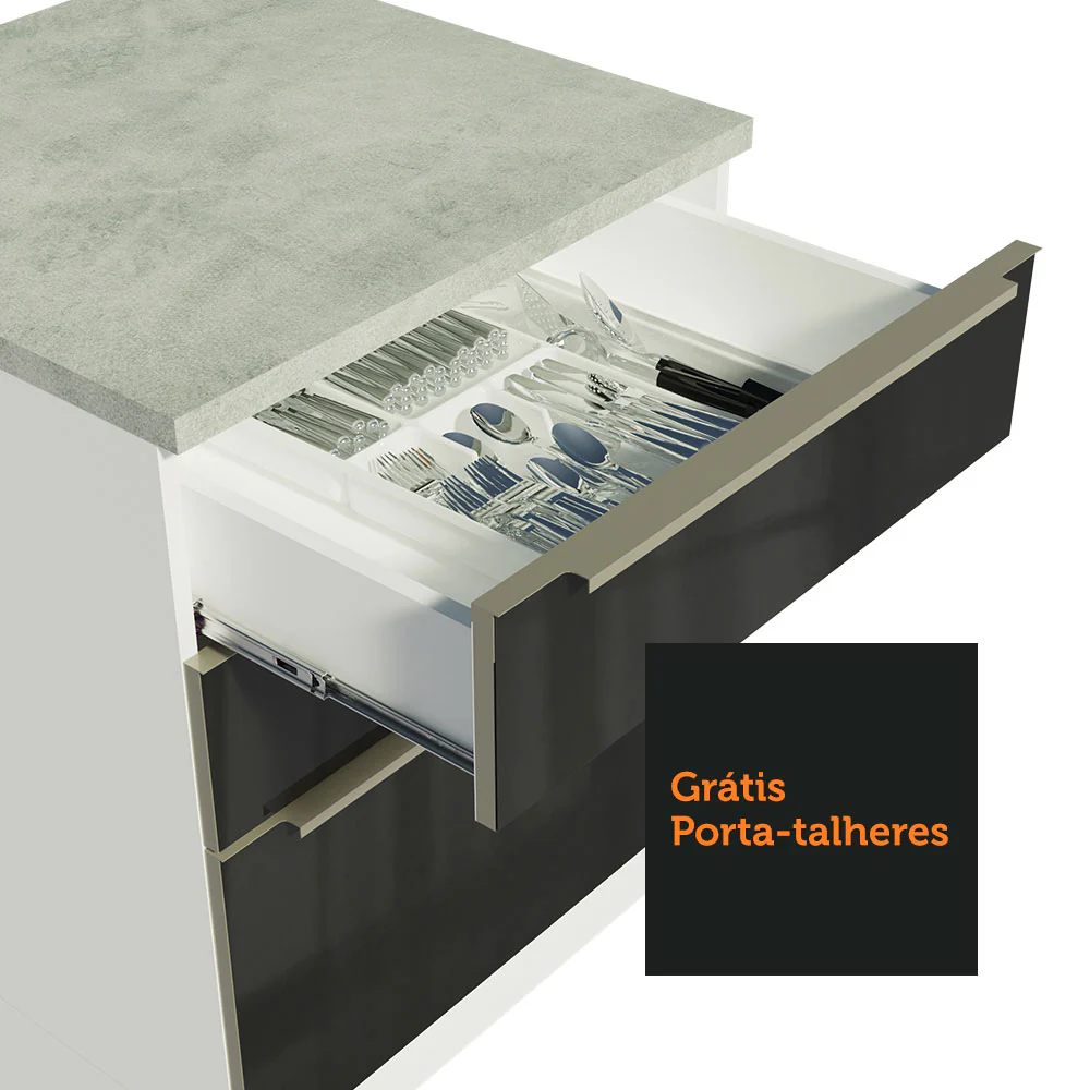 Armário de Cozinha Completa 240 x 60 cm Branco/Preto Lux Madesa 02 - Image 7