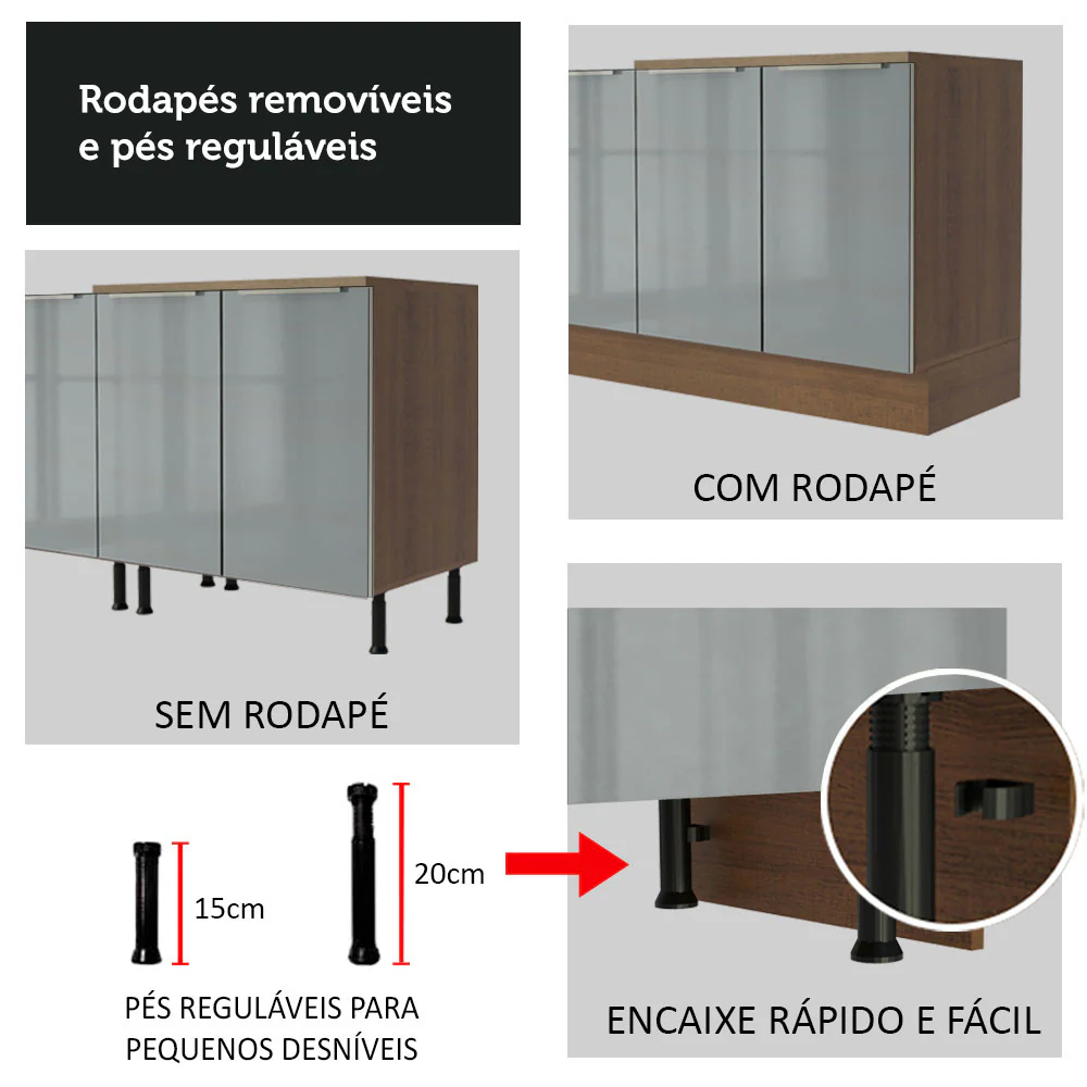 Armário de Cozinha Completa 240 x 60 cm Rustic/Cinza Lux Madesa 02 - Image 10