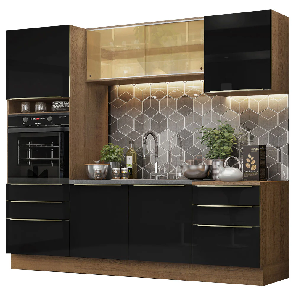 Armário de Cozinha Completa 240 x 60 cm Rustic/Preto Lux Madesa 02 - Image 2