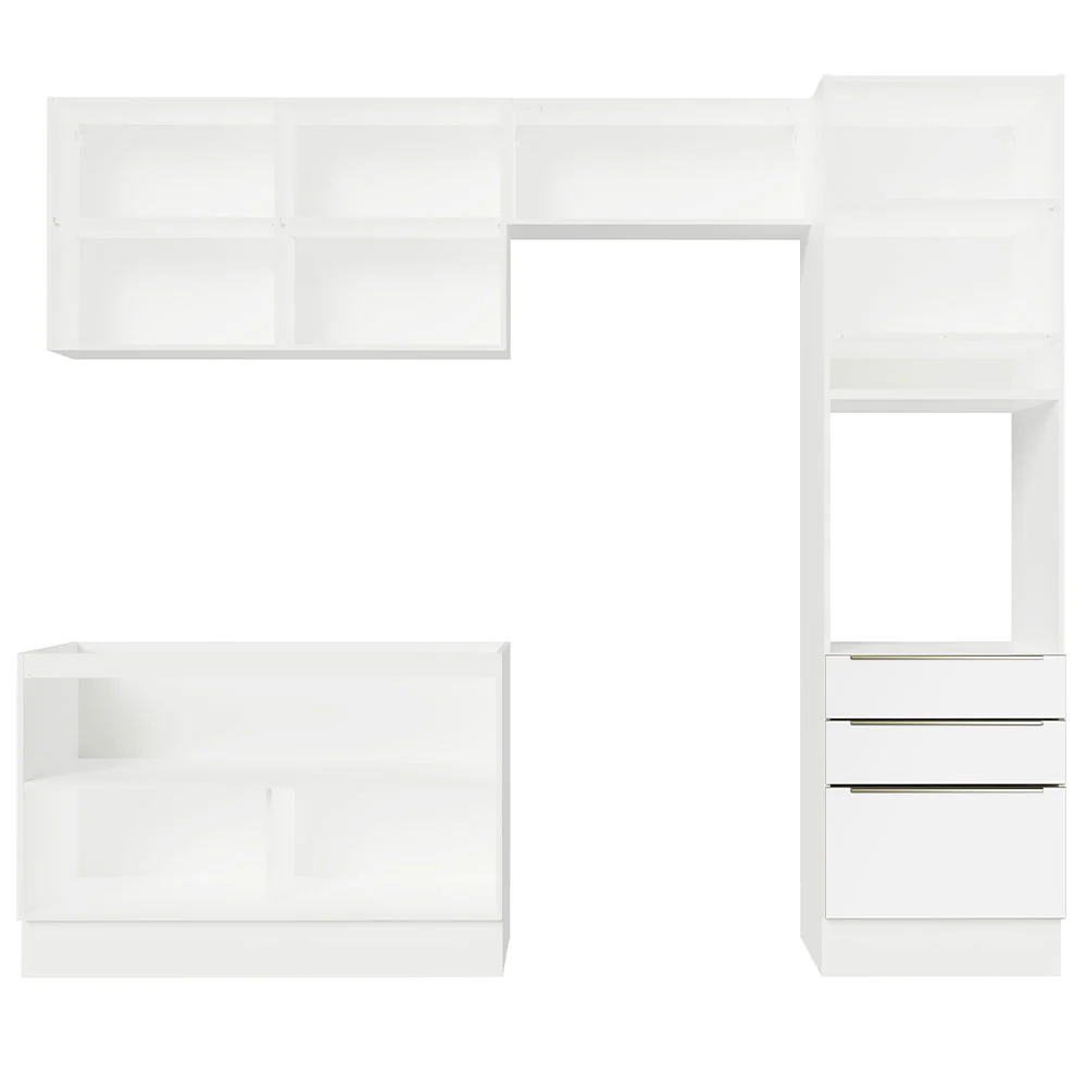 Armário de Cozinha Completa 260 x 60 cm Branco Branco Veludo Lux Madesa 05 - Image 11