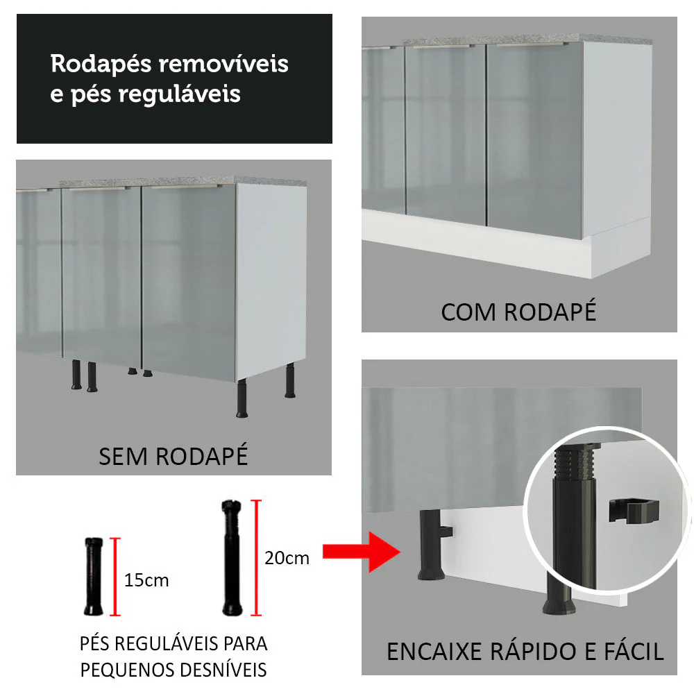Armário de Cozinha Completa 260 x 60 cm Branco/Cinza Lux Madesa 05 - Image 10