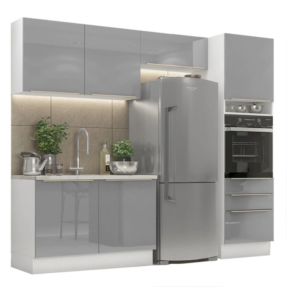 Armário de Cozinha Completa 260 x 60 cm Branco/Cinza Lux Madesa 05 - Image 2
