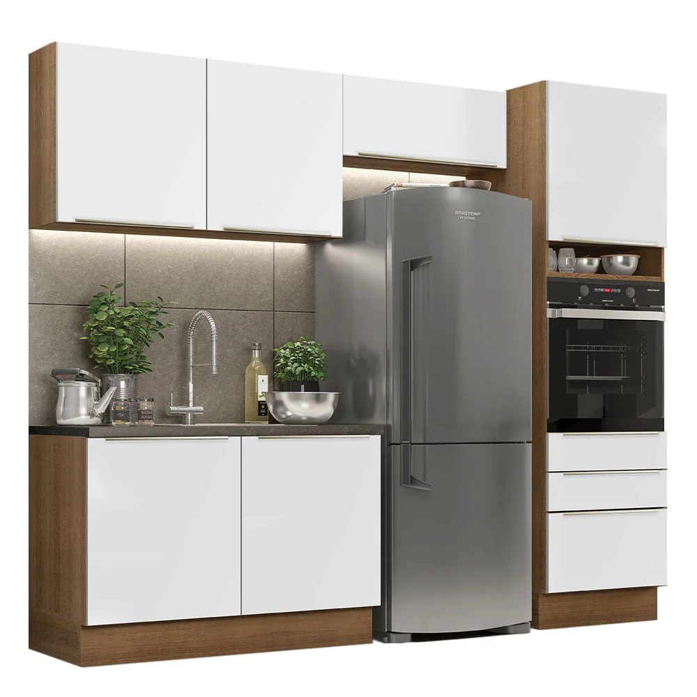 Armário de Cozinha Completa 260 x 60 cm Rustic Branco Veludo Lux Madesa 05 - Image 2