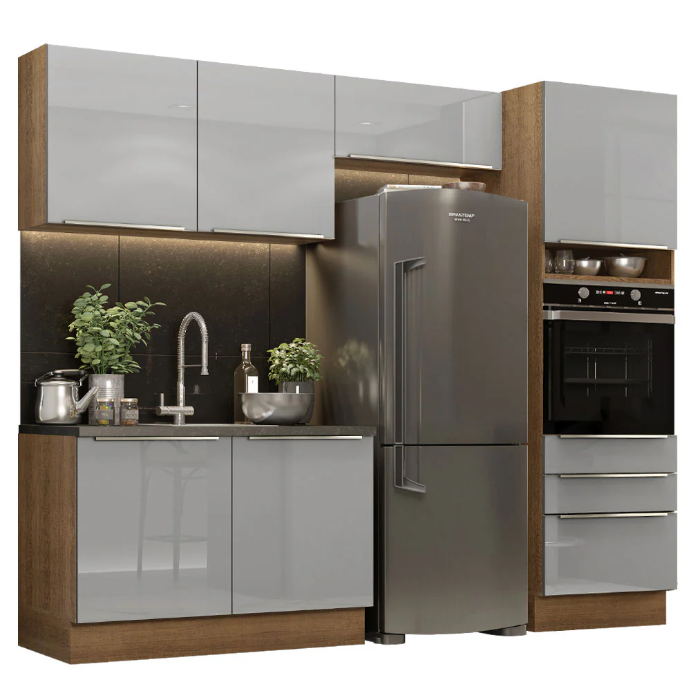 Armário de Cozinha Completa 260 x 60 cm Rustic/Cinza Lux Madesa 05 - Image 2