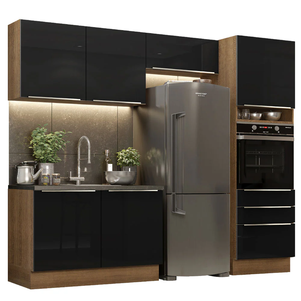 Armário de Cozinha Completa 260 x 60 cm Rustic/Preto Lux Madesa 05 - Image 2
