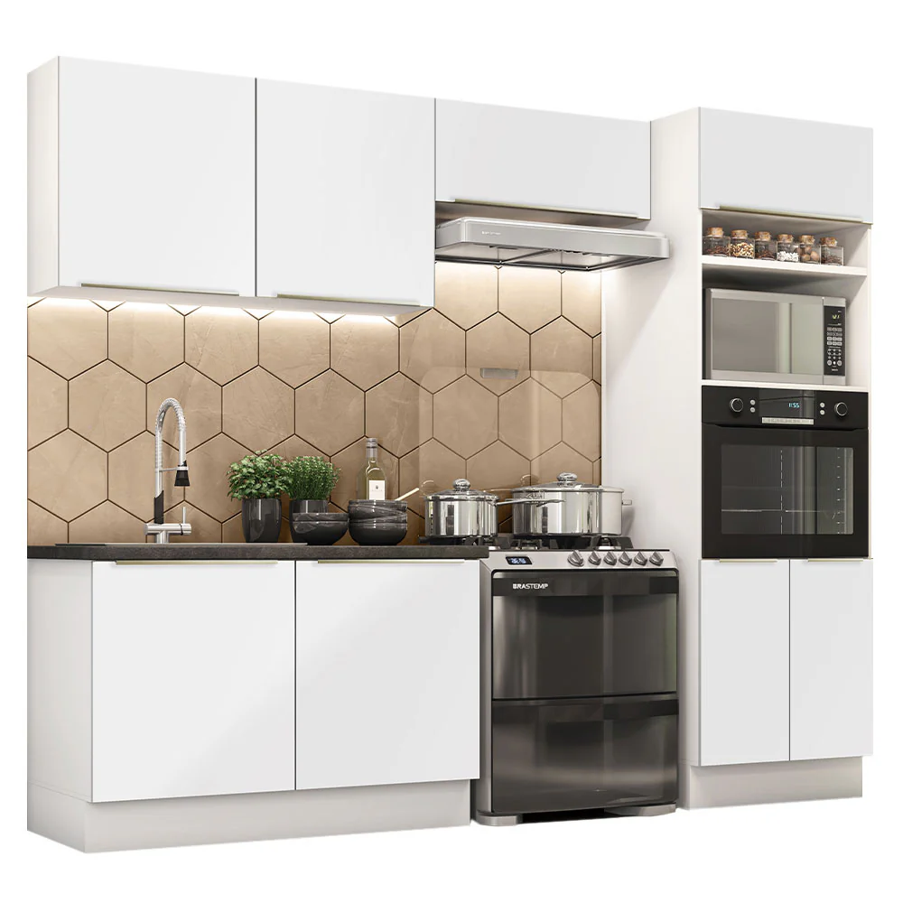 Armário de Cozinha Completa 270 x 60 cm Branco Branco Veludo Lux Madesa 01 - Image 2