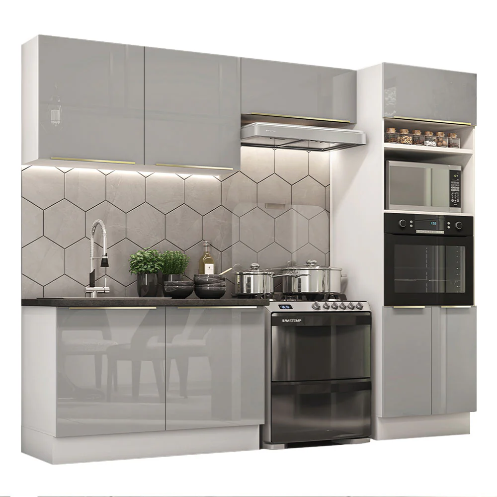 Armário de Cozinha Completa 270 x 60 cm Branco Cinza Lux Madesa 01 - Image 2