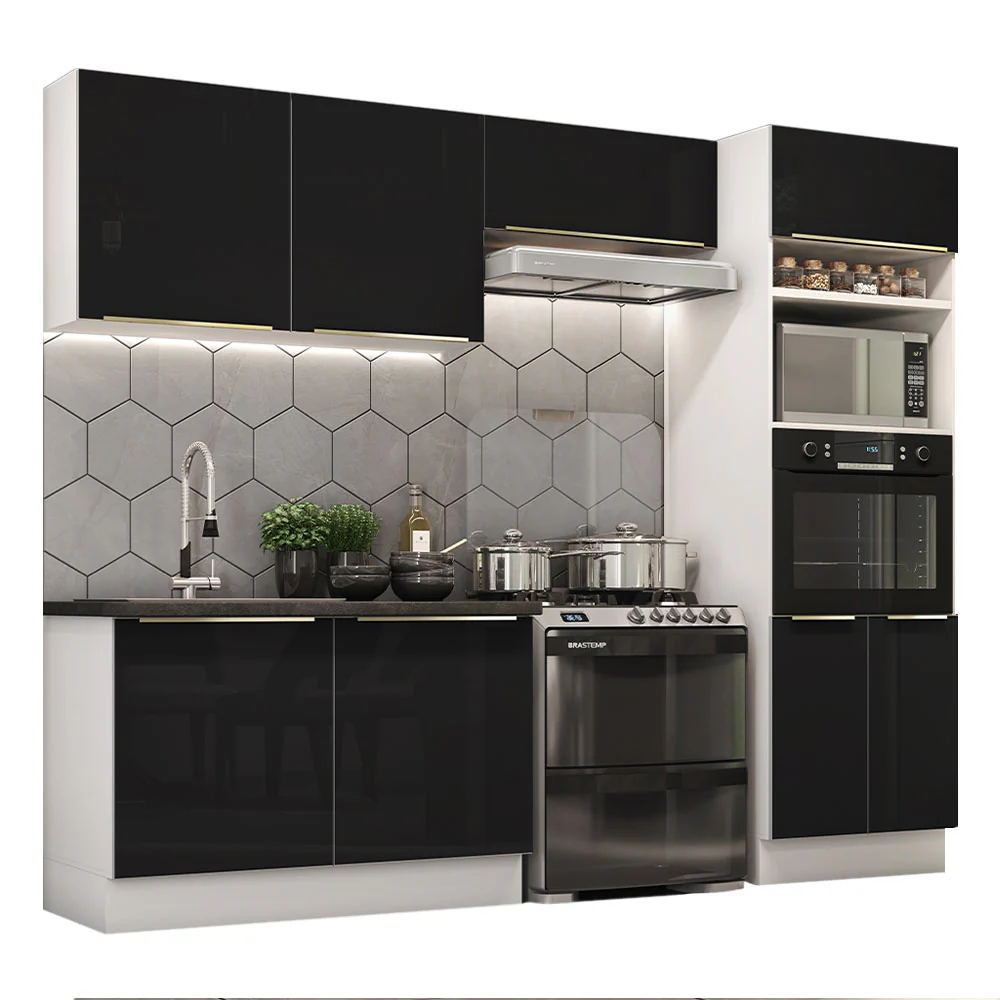 Armário de Cozinha Completa 270 x 60 cm Branco Preto Lux Madesa 01 - Image 2