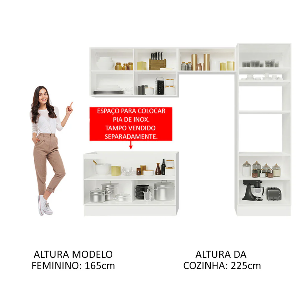 Armário de Cozinha Completa 270 x 60 cm Branco Preto Lux Madesa 01 - Image 5