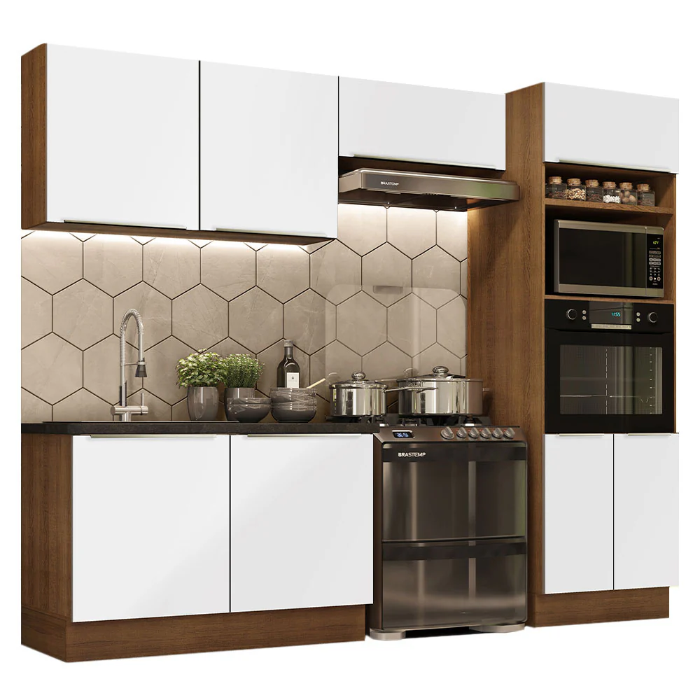 Armário de Cozinha Completa 270 x 60 cm Rustic Branco Veludo Lux Madesa 01 - Image 2
