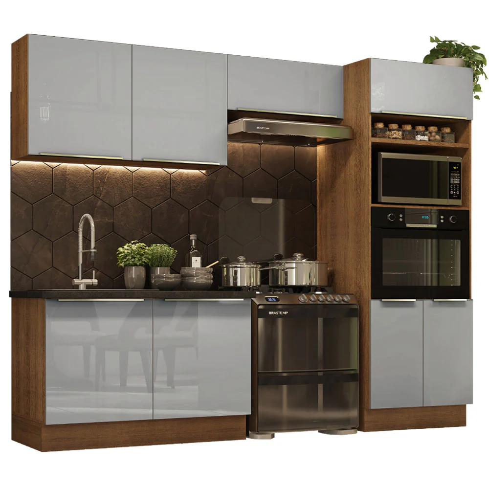 Armário de Cozinha Completa 270 x 60 cm Rustic/Cinza Lux Madesa 01 - Image 2