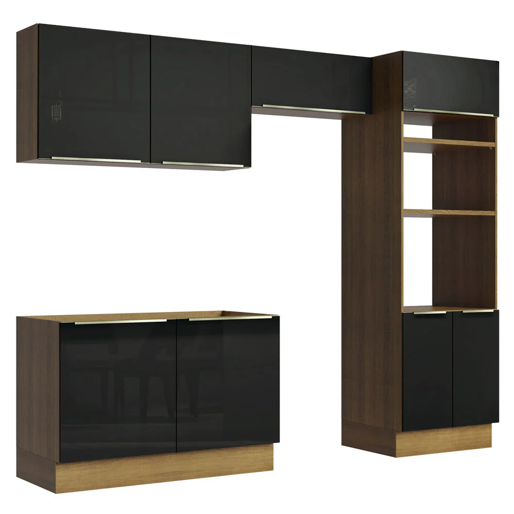 Armário de Cozinha Completa 270 x 60 cm Rustic/Preto Lux Madesa 01 - Image 11