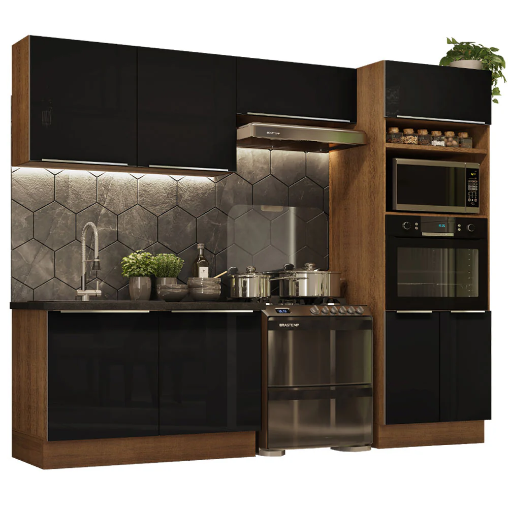 Armário de Cozinha Completa 270 x 60 cm Rustic/Preto Lux Madesa 01 - Image 2
