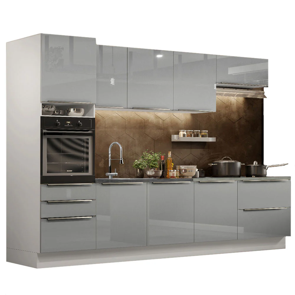 Armário de Cozinha Planejada 320 x 60 cm Branco/Cinza Lux Madesa 04 - Image 2