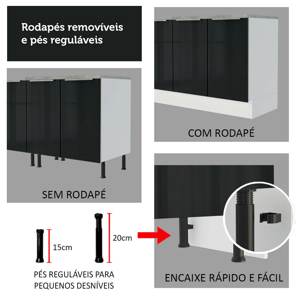 Armário de Cozinha Planejada 320 x 60 cm Branco/Preto Lux Madesa 04 - Image 10