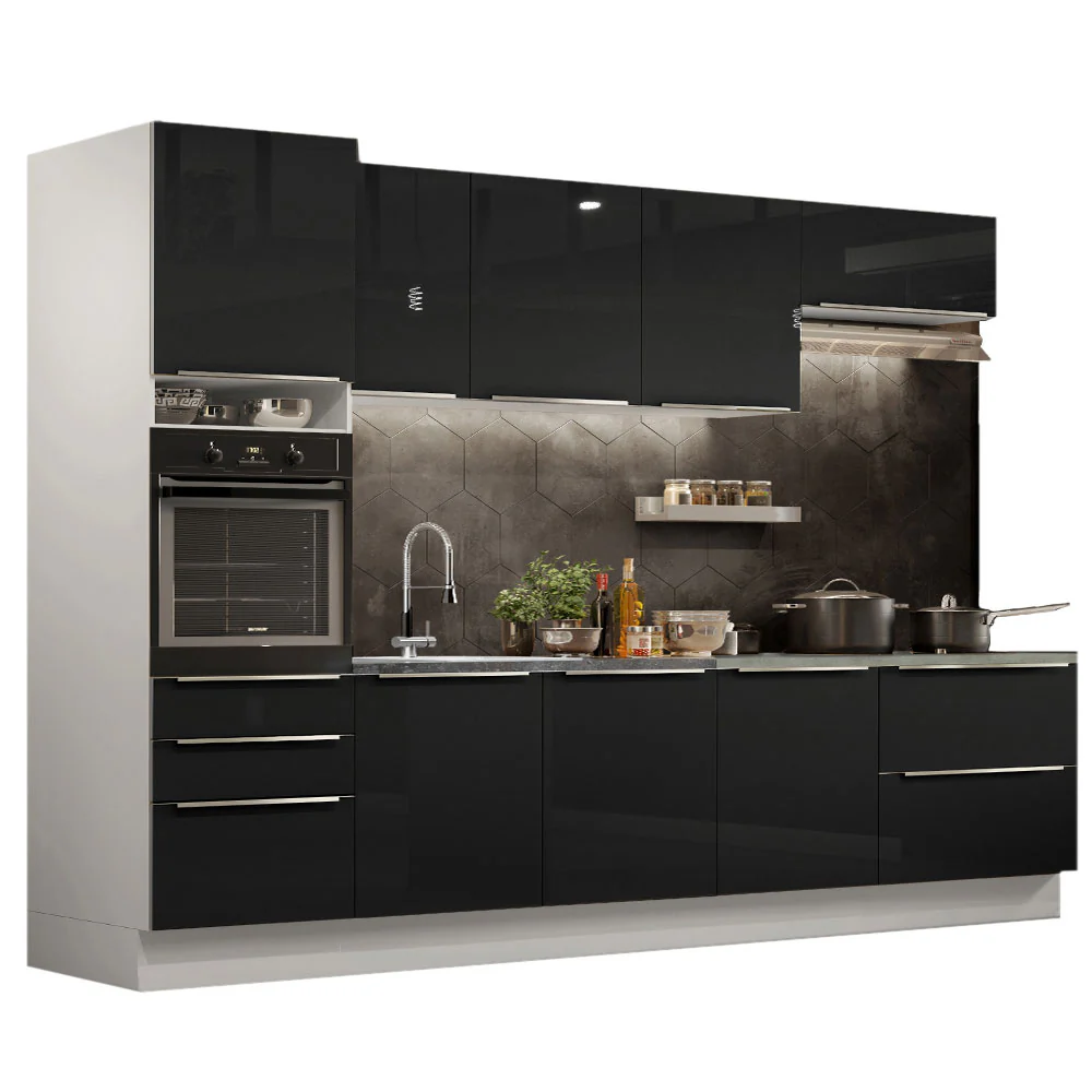 Armário de Cozinha Planejada 320 x 60 cm Branco/Preto Lux Madesa 04 - Image 2