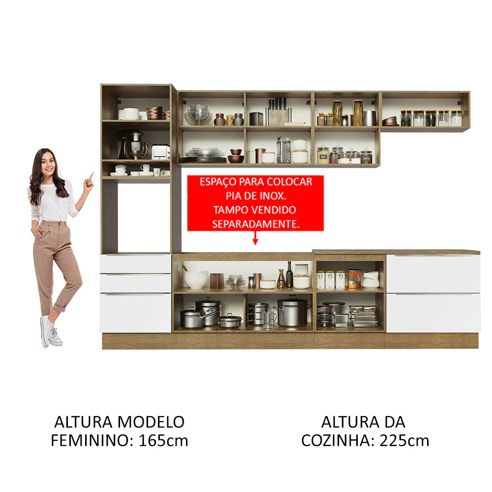 Armário de Cozinha Planejada 320 x 60 cm Rustic Branco Veludo Lux Madesa 04 - Image 5