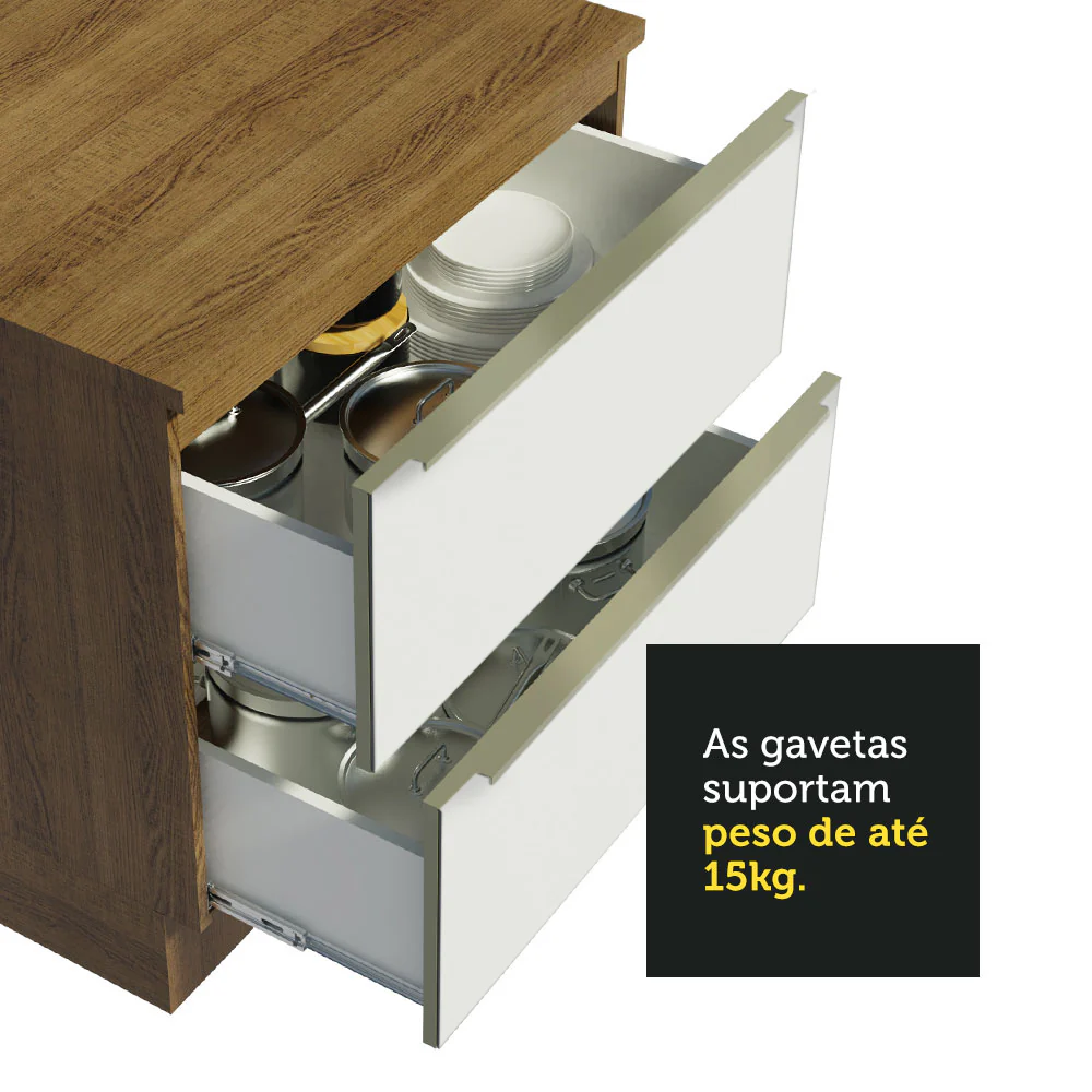 Armário de Cozinha Planejada 320 x 60 cm Rustic Branco Veludo Lux Madesa 04 - Image 7
