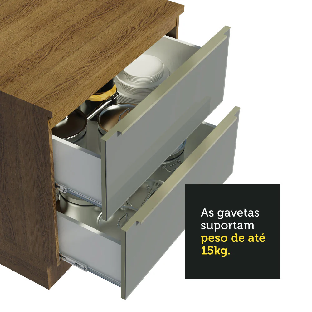 Armário de Cozinha Planejada 320 x 60 cm Rustic/Cinza Lux Madesa 04 - Image 7