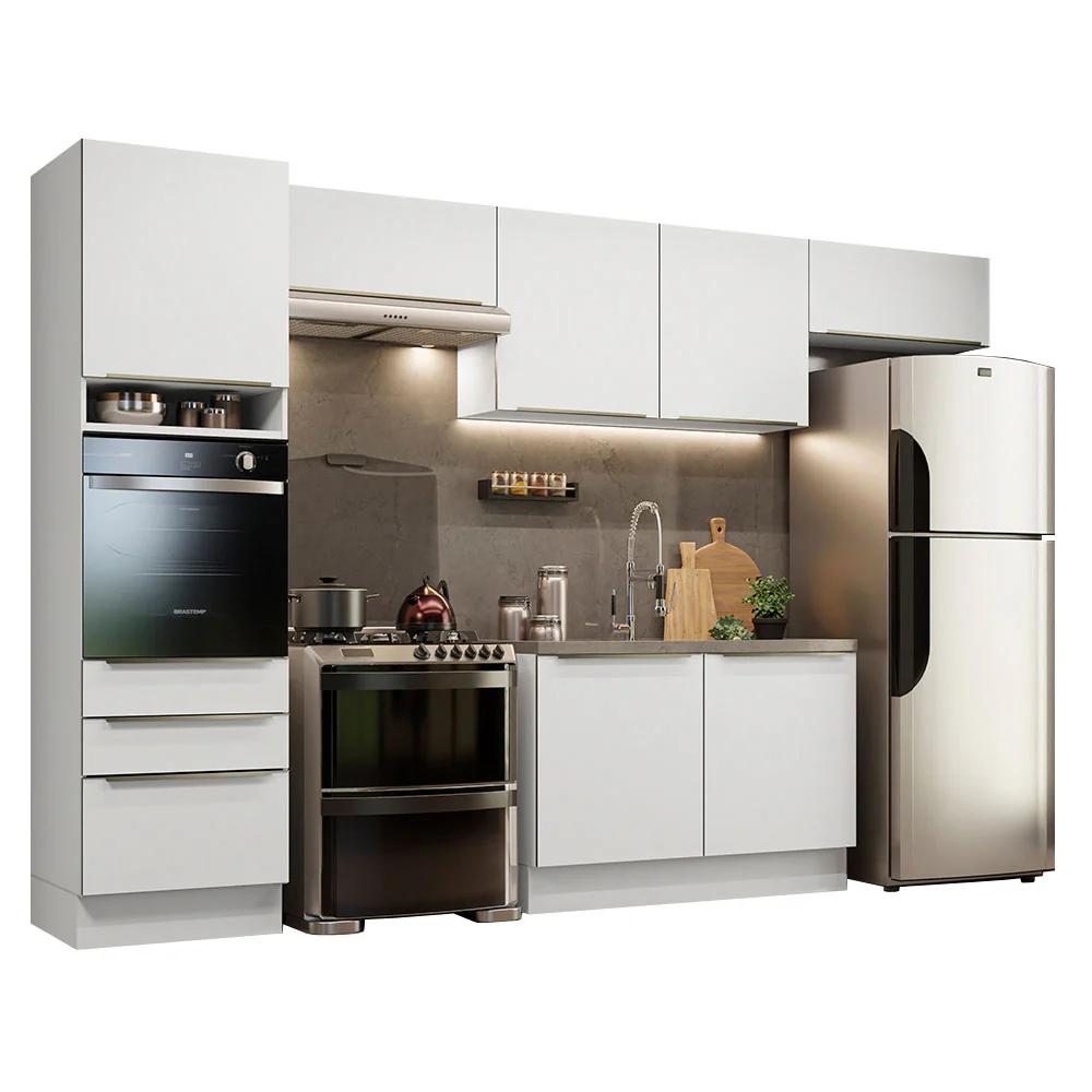 Armário de Cozinha Completa 340 x 60 cm Branco/Branco Veludo Lux Madesa 01 - Image 2